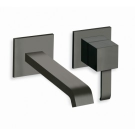 QUADRI MITIGEUR NOIR MAT LAVABO MURAL  A ROSASES BEC CASCADE