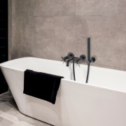 détails MÉLANGEUR BAIN / DOUCHE NOIR CHROMÉ BROSSÉ CROSS ROAD
