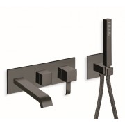 détails FACADE NOIR MAT QUADRI 2 SORTIES MITIGEUR BAIN DOUCHE  MURAL ENCASTRE 
