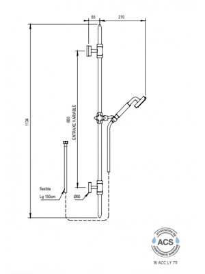 Garniture de douche avec douchette sur rail - ZEPHYR - HORUS
