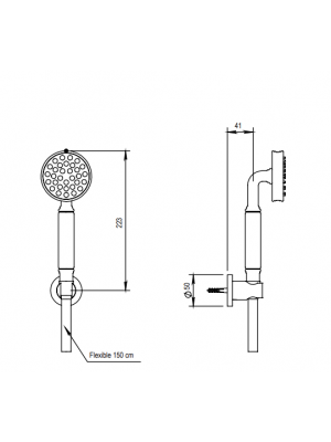 Garniture de douche avec douchette, flexible et crochet mural - ZEPHYR - HORUS