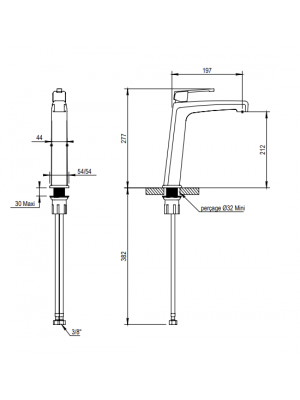 Mitigeur lavabo rehausse avec vidage clic clac - raccord flexibles