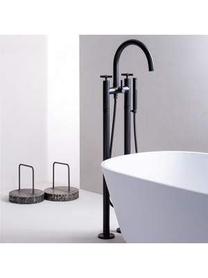 MELANGEUR BAIN DOUCHE NOIR MAT SUR COLONNES CROSS ROAD