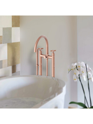 MELANGEUR BAIN DOUCHE OR ROSÉ BROSSÉ SUR COLONNES CROSS ROAD