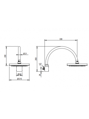 Douche de tête avec bras courbe (montage mural) - ZEPHYR - HORUS