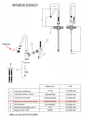  Piéces détachées ZODIACO 018400