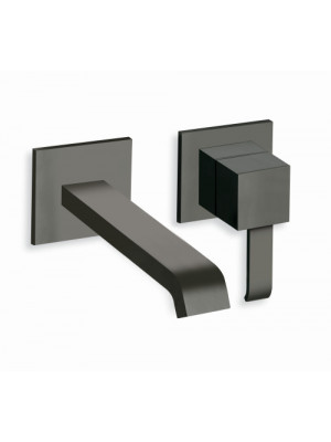 QUADRI MITIGEUR NOIR MAT LAVABO MURAL  A ROSASES BEC CASCADE