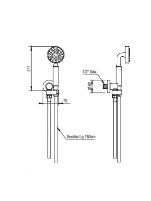 Sortie de douche avec rail, flexible et douchette - ZEPHYR - HORUS