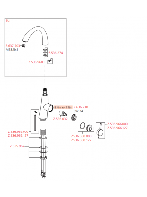 Piéces détachées ZOE Douchette - KWC