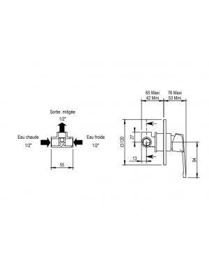 Mitigeur de douche complet à encastrer -1 sortie - ZEPHYR - HORUS