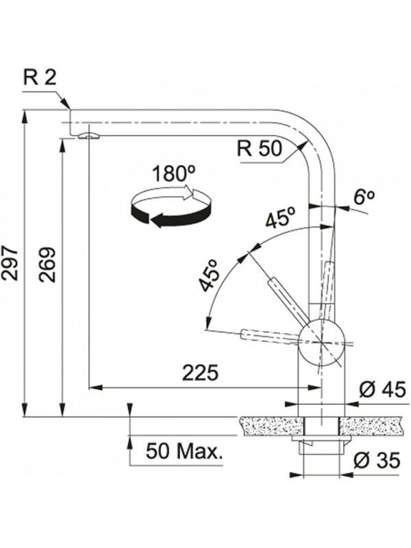 Mitigeur Inox escamotable  extractible ATLAS NEO - 444880_franke_atlas_schema