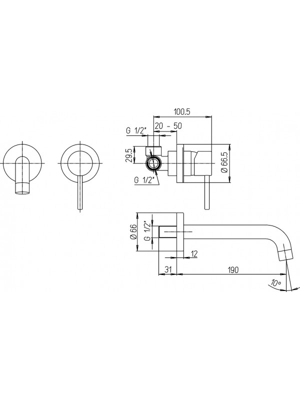 MITIGEUR LAVABO MURAL COX GRIS ACIER 190 mm - PAINI - 78pw208_sch_ma_technique_paini_cox_2