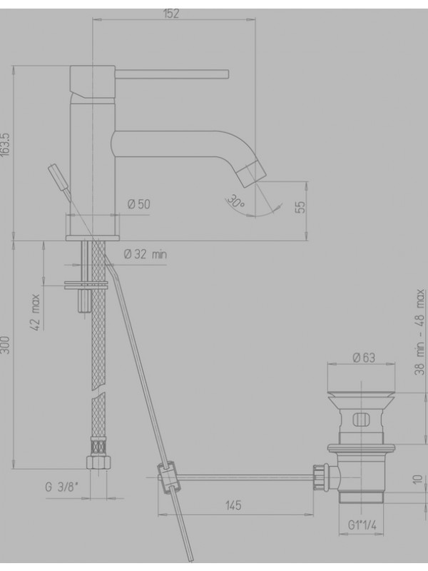 MITIGEUR COX GRIS ACIER Haut : 163 mm bec long - PAINI - 78pw211bl_sch_ma_paini_cox