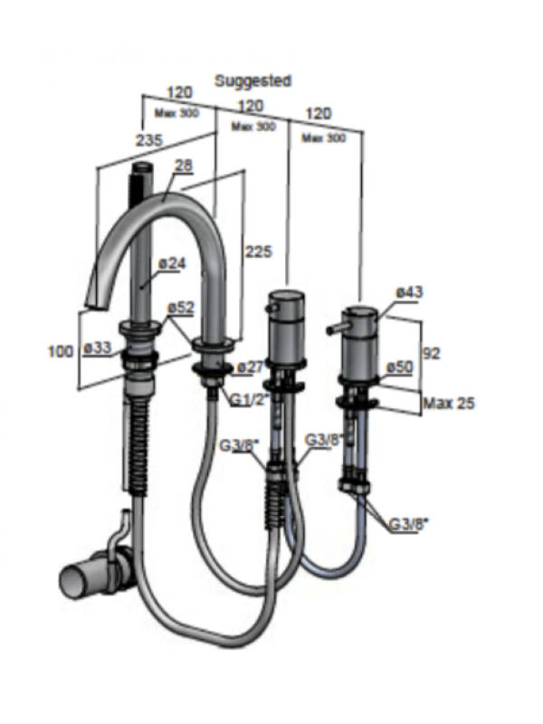 MITIGEUR BAIN/DOUCHE 4 Trous EQUINOX316 HORUS 81464 - 81-464_mitigeur_bain_douche_4_trous_equinox_horus_81464_schema