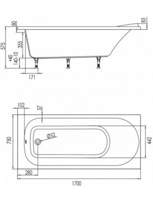 Allure Maxi - Baignoire 170x75 - VALENTIN - baignoire_allure_maxi_valentin._dimensions