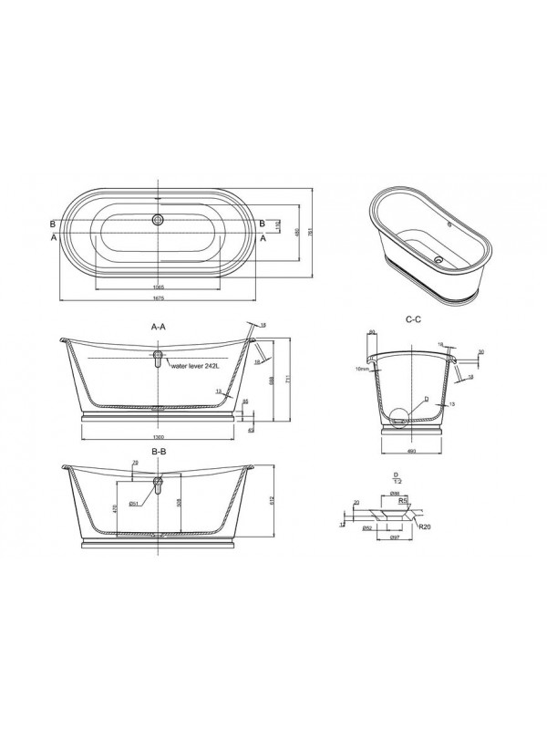 BALTHAZAR - BURLINGTON - Baignoire Ilot - baignoire_balthazar_burlington_dessin_technique