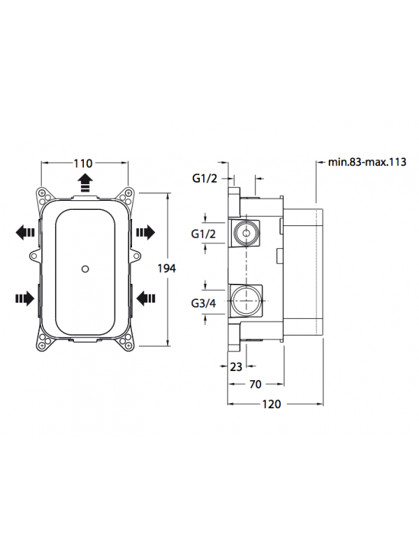 MECANISME BOX MITIGEUR THERMOSTATIQUE ENCASTRE 1 - 2 OU 3 SORTIES - box_universelle__mecanisme_mitigeur-encastre_pd80000_ondyna