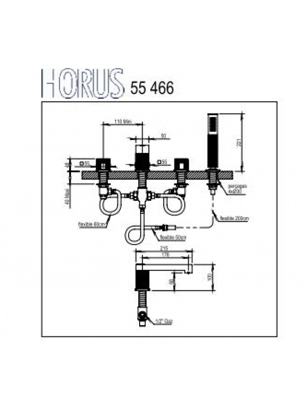 BAIN-DOUCHE 4 TROUS SUR GORGE MYRIAD  - c_te_robinetterie_bain-douche_myriad_horus