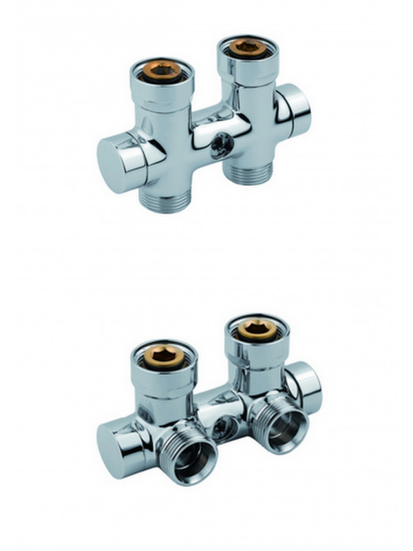 Vanne  d'isolement en H   M 3/4" F 3/4" - collecteur_50mm_chrome_radiateur