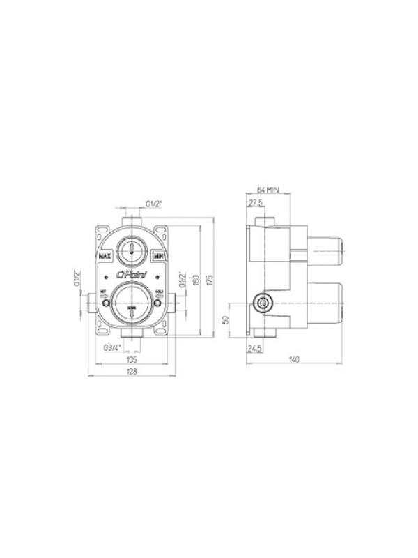 Mitigeur thermostatique a encastrer COX WATERBOX - PAINI - corps_encastrement_thermostatique_paini_cox_43cr691