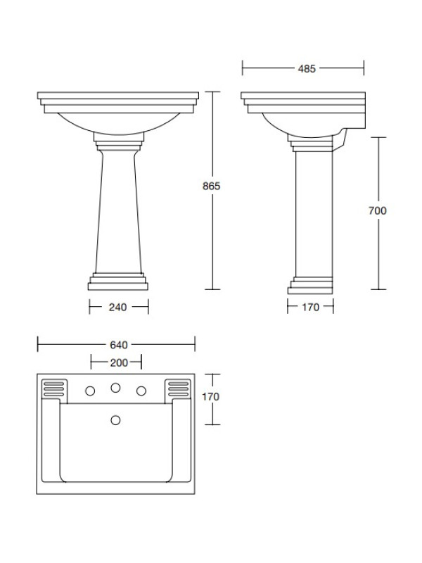 Lavabo Rétro sur Colonne ASCOTT - HORUS - cote_technique_lavabo_ascott_horus