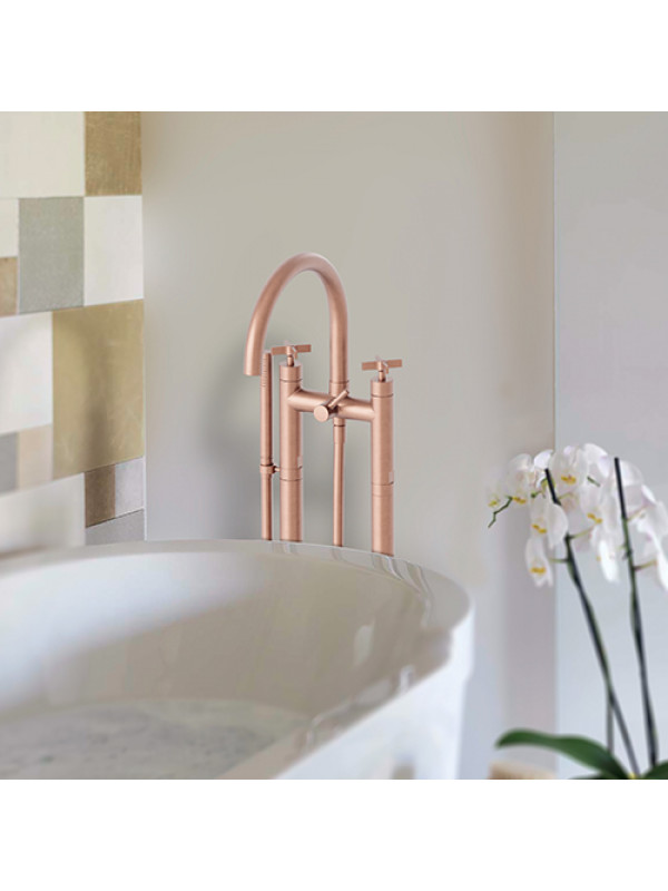 MELANGEUR BAIN DOUCHE SUR COLONNES CROSS ROAD - cr10834p_amb_cross_road_or_rose_brosse__me_langeur_bain_douche_sur_colonnes
