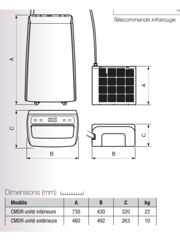 Climatiseur ChillBreeze  split mobile réversible -  AXELAIR - dimension_chill_breeze_axelair