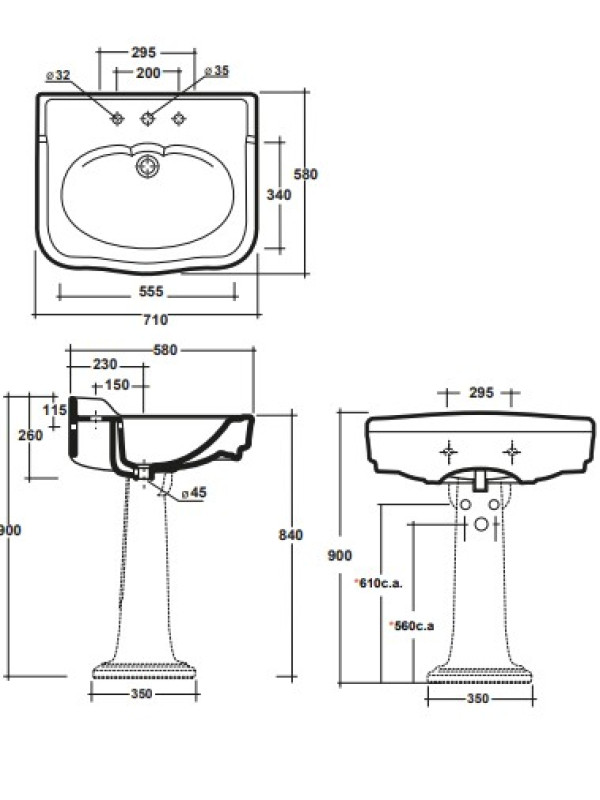 Lavabo Rétro Céramique JULIA - HORUS - dimension_lavabo_sur_colonne_horus