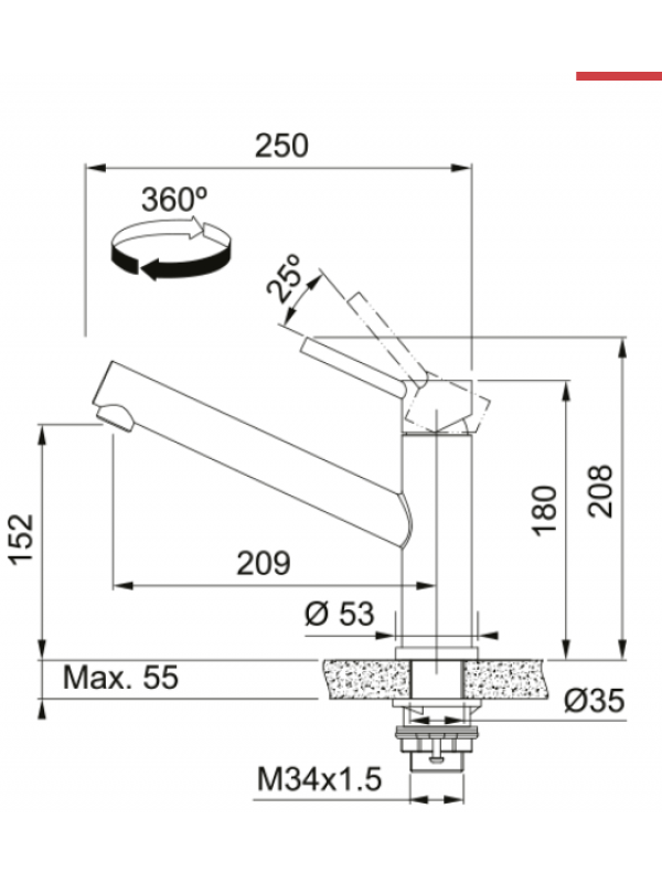 Pièces détachées pour ORBIT BEC Inox - FRANKE - dimension_robinet_franke_115.0569.290_orbit_bec_inox