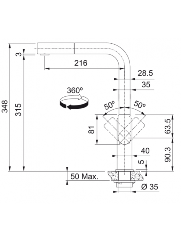 Piéces détachées MYTHOS DOUCHETTE 1 JET - FRANKE - dimensions_atlas_mythos_115.0547.853