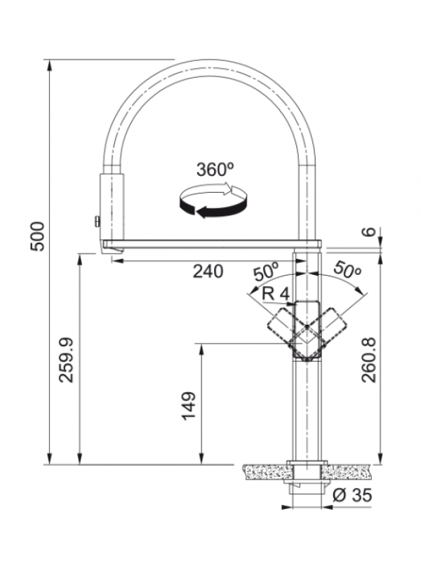 Piéces détachées CENTINOX PLUS SEMI PRO Douchette 2 Jets - FRANKE - dimensions_mitigeur_franke_centinox_plus_semi_pro_115.0547.855