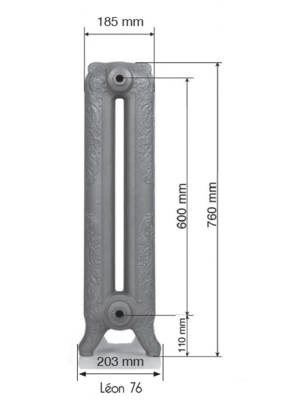 Radiateur fonte LEON - CINIER - dimensions_radiateur_fonte_leon_76_cinier