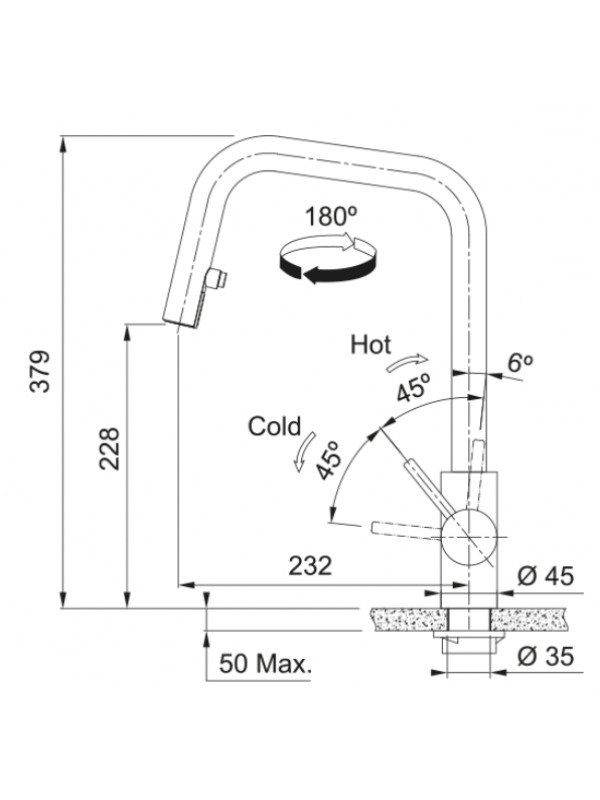 Piéces détachées EOS NEO U Douchette - FRANKE - dimensions_robinet_eos_neou_115.0529.207