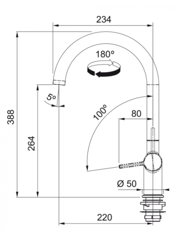 Piéces détachées ACTIVE J BEC - FRANKE - dimensions_robinet_franke_active_j_bec