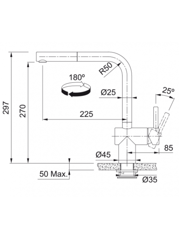 Piéces détachées ATLAS NEO SENSOR DOUCHETTE - FRANKE - dimensions_robinet_franke_atlas_neo_sensor_douchette