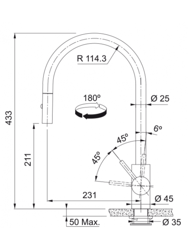 Piéces détachées EOS NEO DOUCHETTE - FRANKE - dimensions_robinet_franke_eos_neo_douchette_115.0590.045
