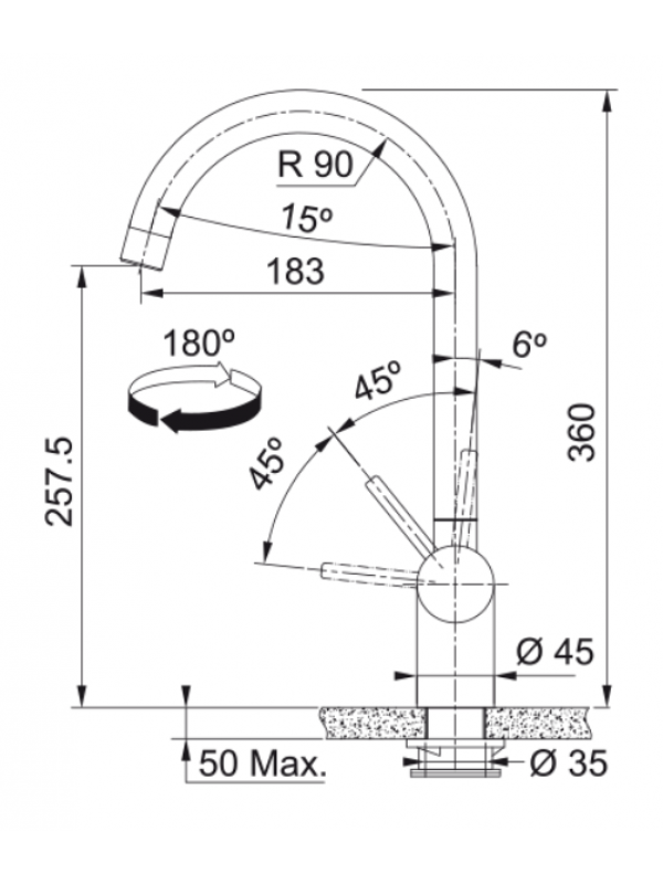 Piéces détachées LEDA BEC - FRANKE - dimensions_robinet_franke_leda_bec_inox_115.0590.046