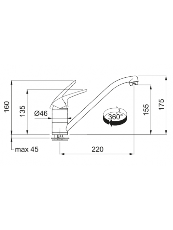 Piéces détachées NOVARA ECO NF C3 BEC - FRANKE - dimensiosn_robinet_novara_eco_franke_115.0380.641