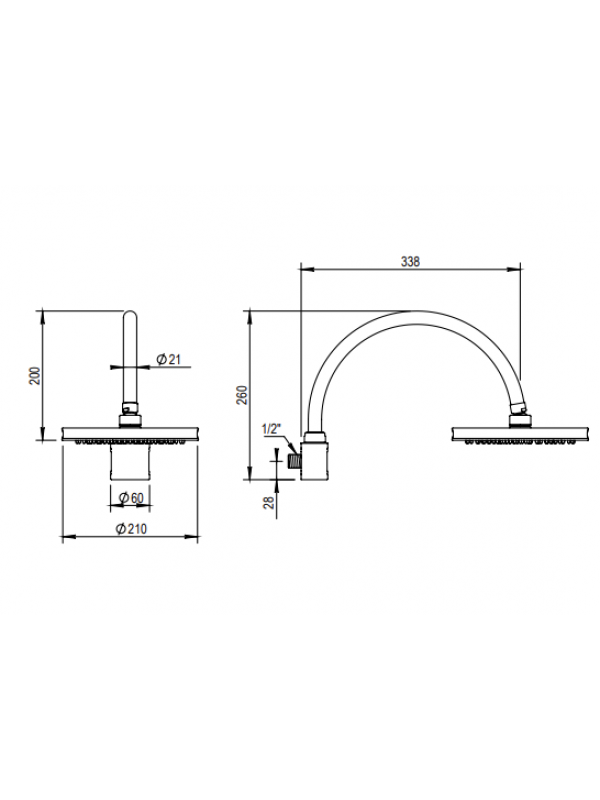 Douche de tête avec bras courbe (montage mural) - ZEPHYR - HORUS - douche_de_t_te_avec_bras_courb_montage_mural_horus_zephyr_16.535_schema_et_dimension