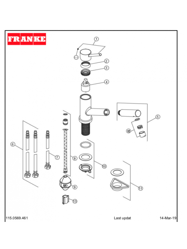 Pièces détachées pour ORBIT avec douchette - 115.0569.461 - FRANKE - eclate_schema_orbit_franke