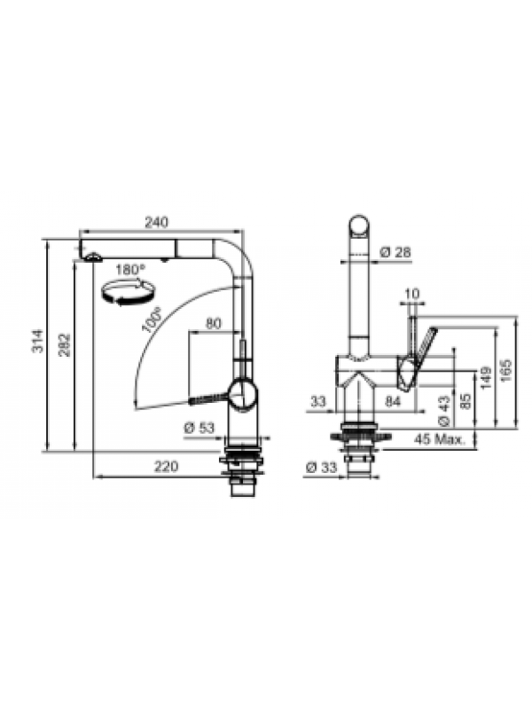 Mitigeur Escamotable ACTIVE L avec douchette - FRANKE - franke_mitigeur_escamotable_cuisine_active_plan