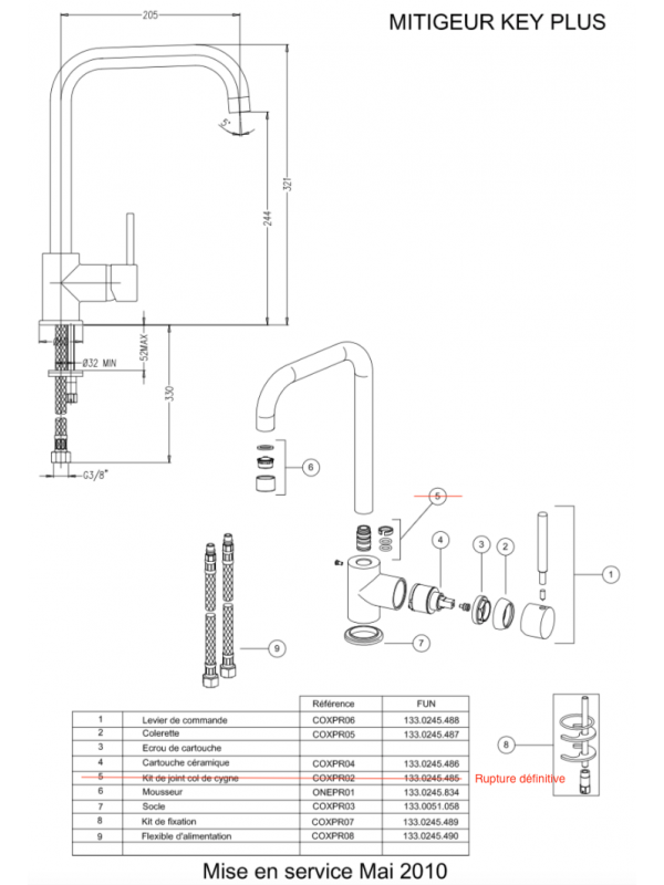 Piéces détachées KEY PLUS  - franke_mitigeur_key_plus
