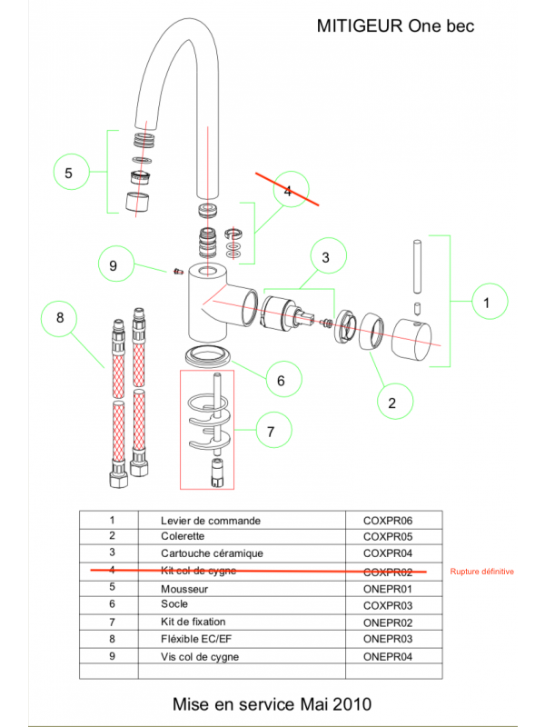 Pieces detachees ONE (100301 ) - franke_mitigeur_one