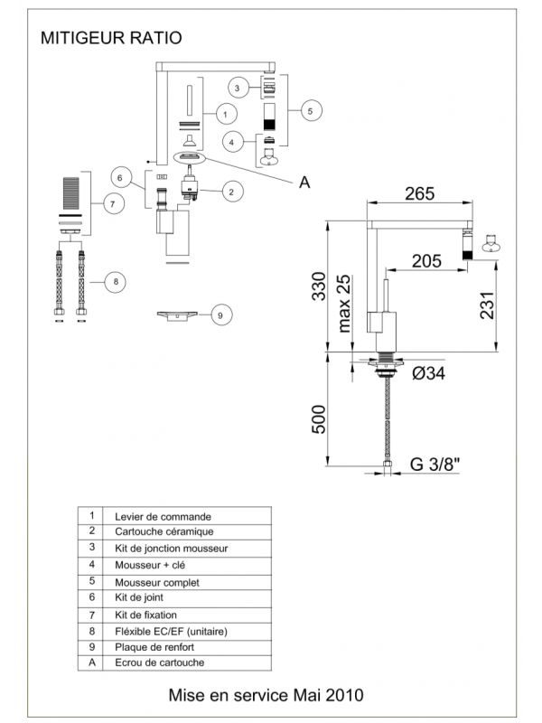 Piéces détachées RATIO - franke_ratio_mitigeur_cuisine_schema