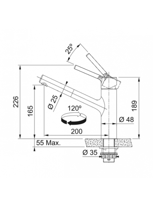 MITIGEUR TAROS NEO TOUT INOX - FRANKE - franke_taros_mitigeur_douchette_inox_schema