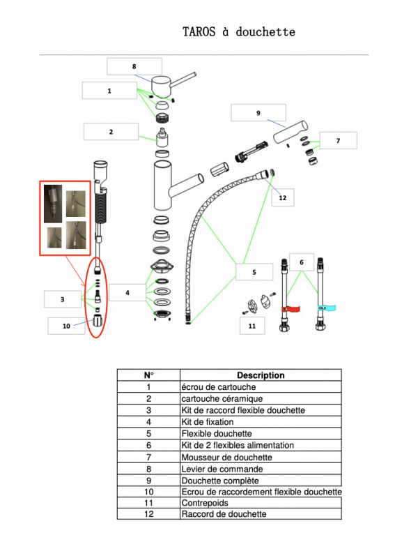  Raccord de flexible douchette pour TAROS - franke_taros_mitigeur_evier_avec_douchette_extractible_schema_1