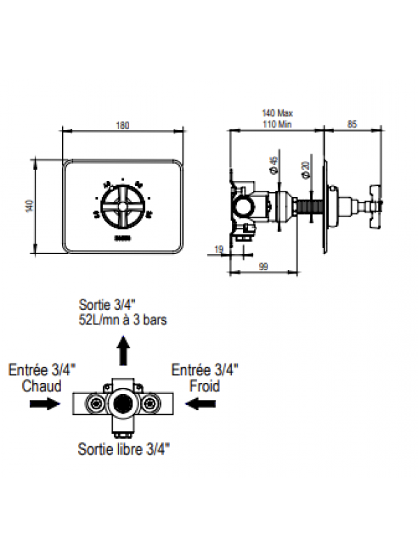 Habillage pour mitigeur thermostatique - ZEPHYR - HORUS - habillage_pour_mitigeur_thermostatique_r_f._16.507-_version_croisillon_schema_et_dimension