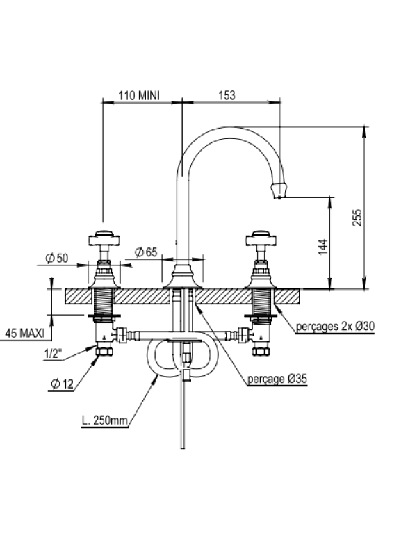 Mélangeur Lavabo 3 trous - CONVERTY - HORUS - horus_melangeur_lavaobo_converty_28261_schema
