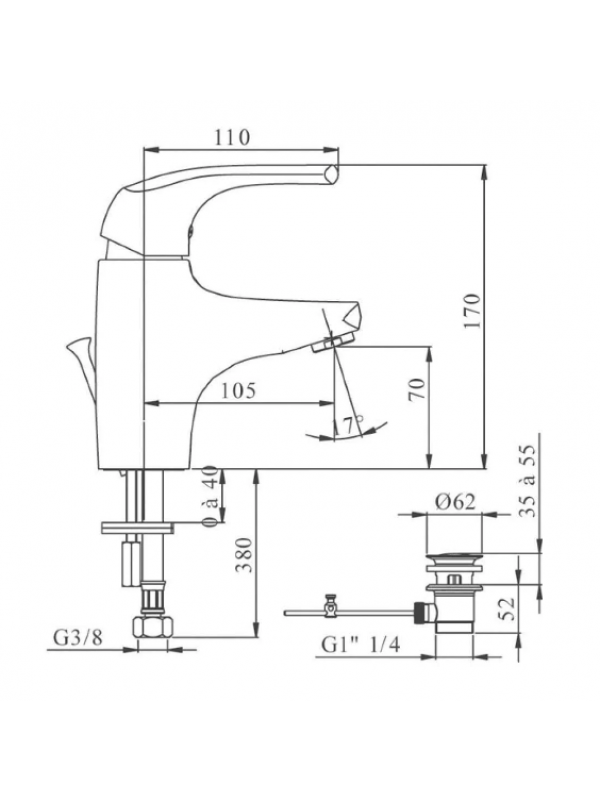 NATEO MITIGEUR LAVABO - Jacob Delafon - jacob_delafon_mitigeur_cuisine_chrome_nateo_schema