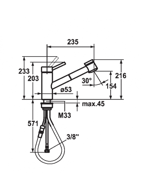 Mitigeur à levier - INOX - KWC - kwc_inox_mitigeur_levier_douchette_chrome_schema
